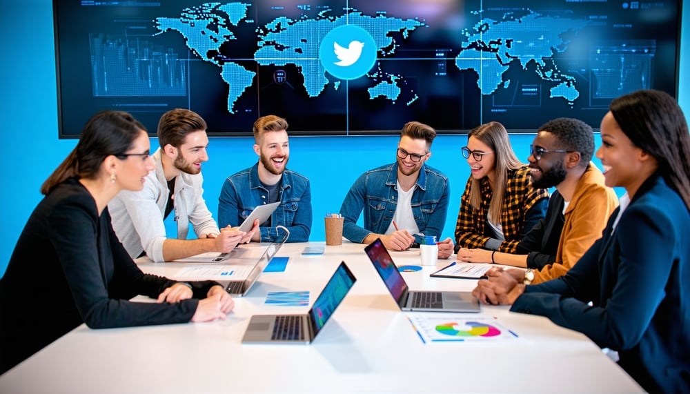 Digital marketing team collaborating on social media strategy